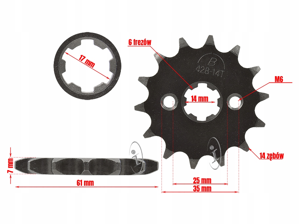 ZĘBATKA ZDAWCZA PRZEDNIA 14 Z 428 DERBI ROMET INNE Producent inny