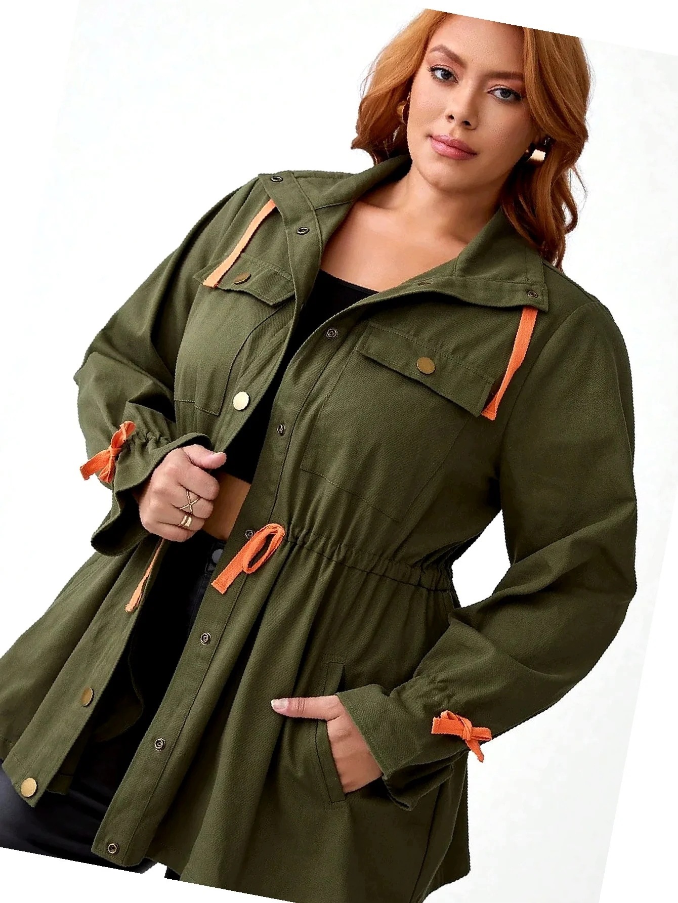 Dámský stylový kabát Parka na každý den z bavlny, zelený, XXL 44