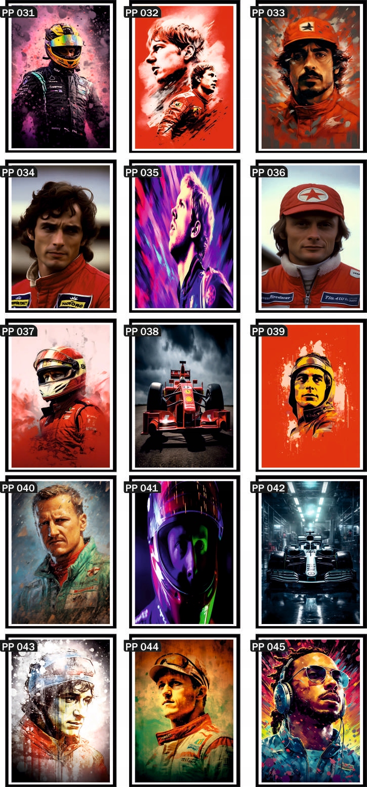 PLAKAT NA ŚCIANĘ DO SALONU OKŁADKA ZAWODNIKA FORMULA 1 LEGENDS 100x70 cm Szerokość produktu 70 cm