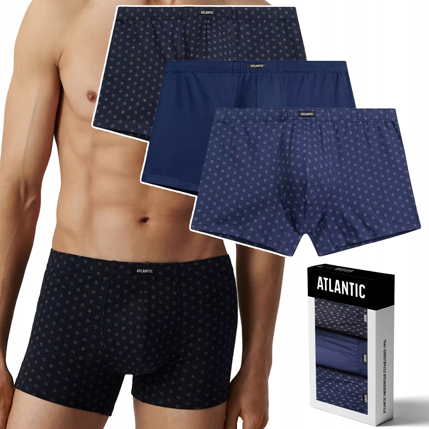 Pánské boxerky 3-PAK, přiléhavé šortky Atlantic 3MH-206 L
