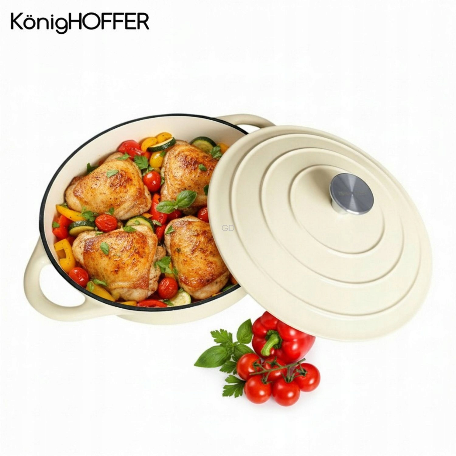 Pekáč litinový smaltovaný Konighoffer 4 l 28 cm kulatý krémový s víkem