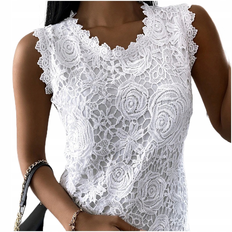 ELEGANCKA DAMSKA BLUZKA KORONKOWA NA RAMIĄCZKACH