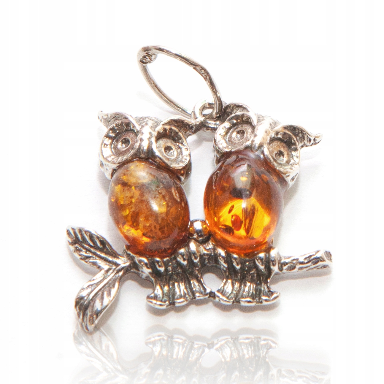 Stříbrný přívěsek s jantarem, přírodní jantar, sovy stříbro 925, sovička
