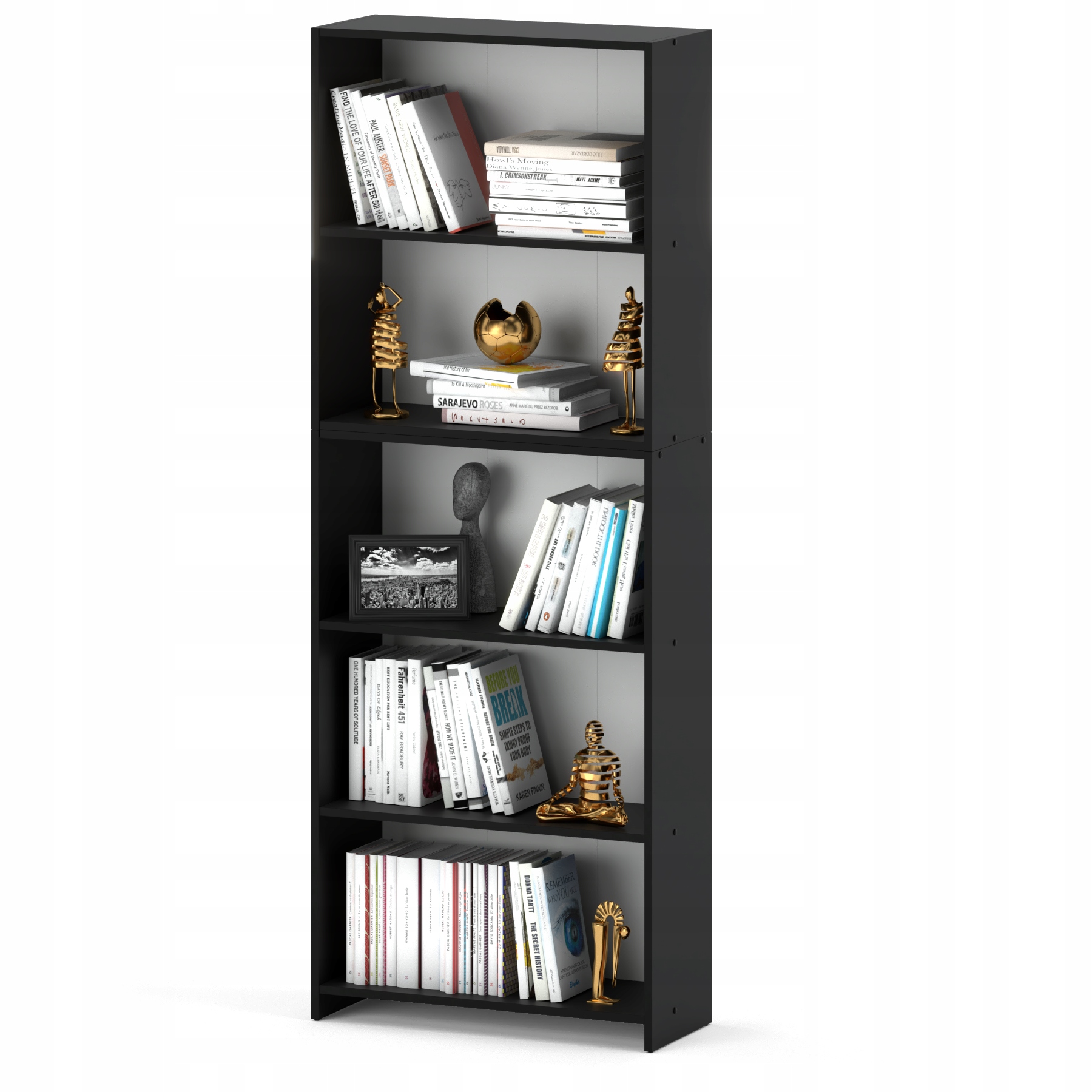 Regál na knihy čierny 70 CM 5 políc Segregátory Hračky Loft Polička