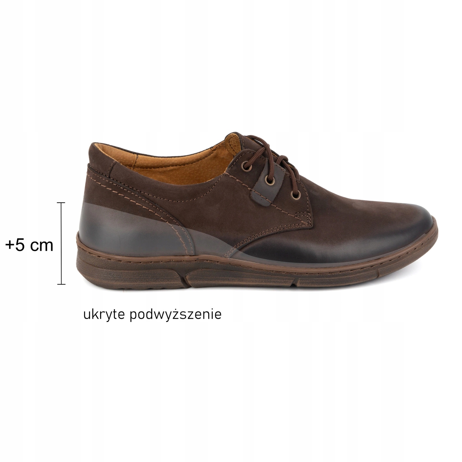Pánské vyvýšené boty Casual šněrovací kožené 237KZ 5 cm Hnědé 41