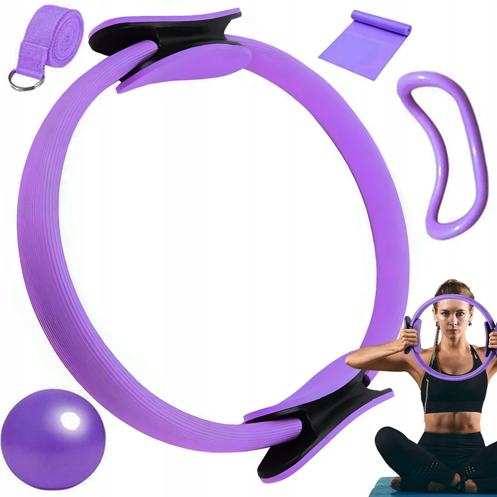 Pilates Ring Circle Set Arms Stretch Belt Zestaw Dla Kobiet Fioletowy