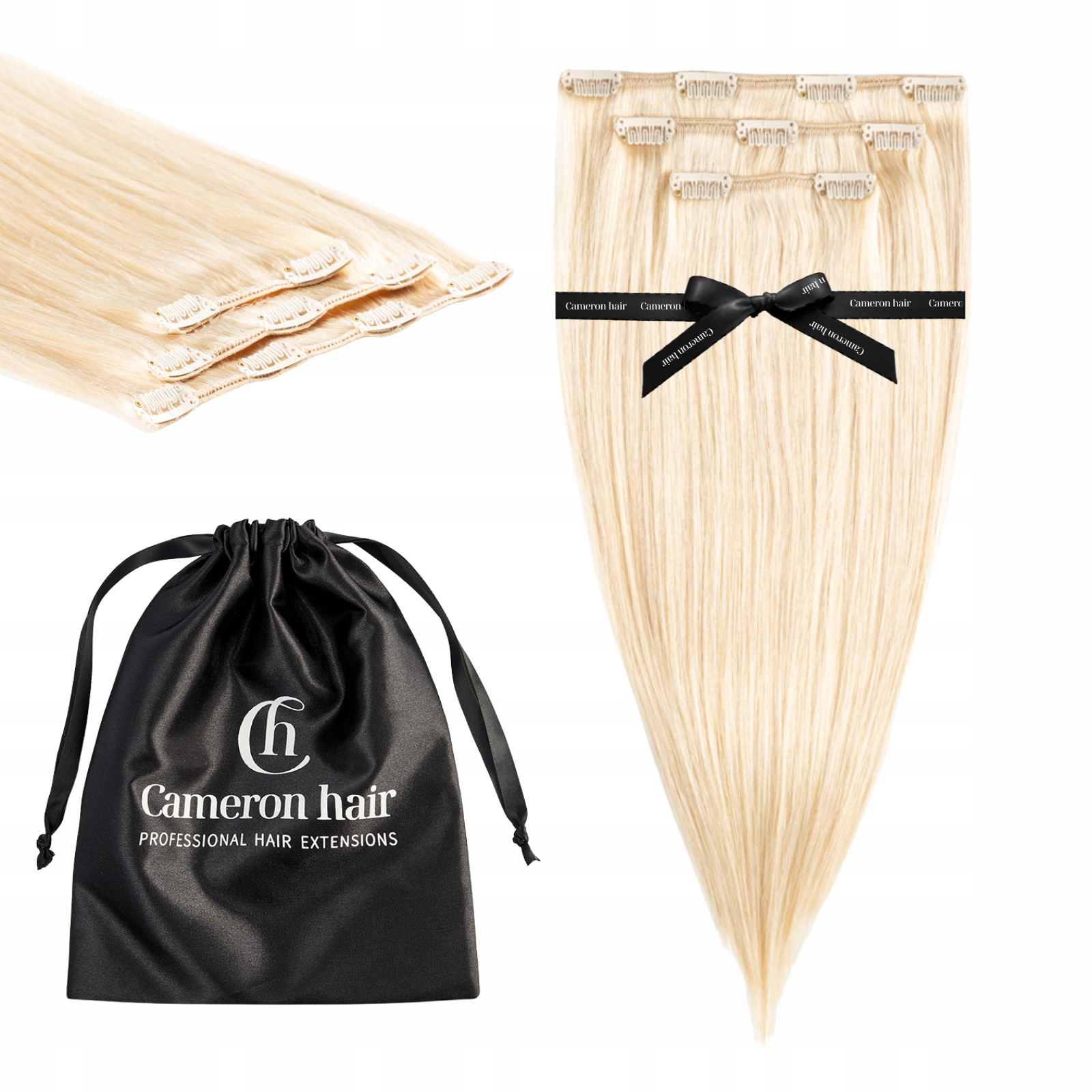 Přírodní vlasy Clip In 43 cm 3 pásky 60 g #60 Velmi světlá blond barva