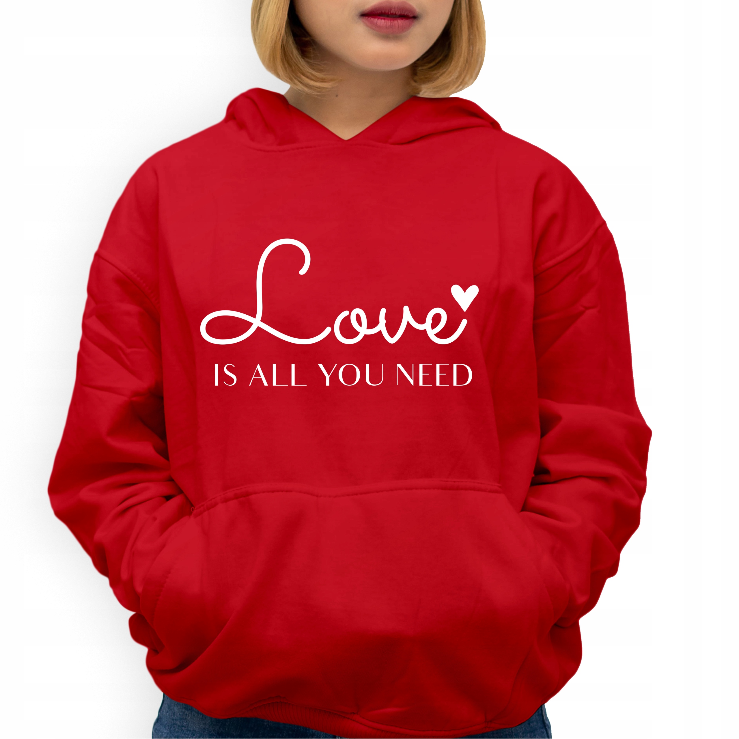 Mikina Červená S Kapucí Love Is All You Need jako Dárek k Vel XL