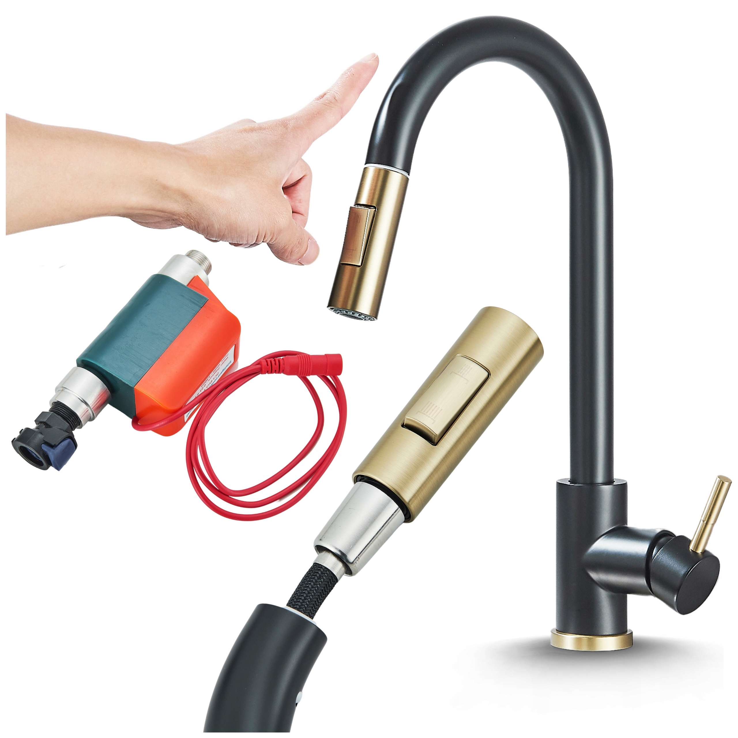 Kuchyňská Baterie S Výsuvným Výtokem, Senzorická, Na Desku, Černá