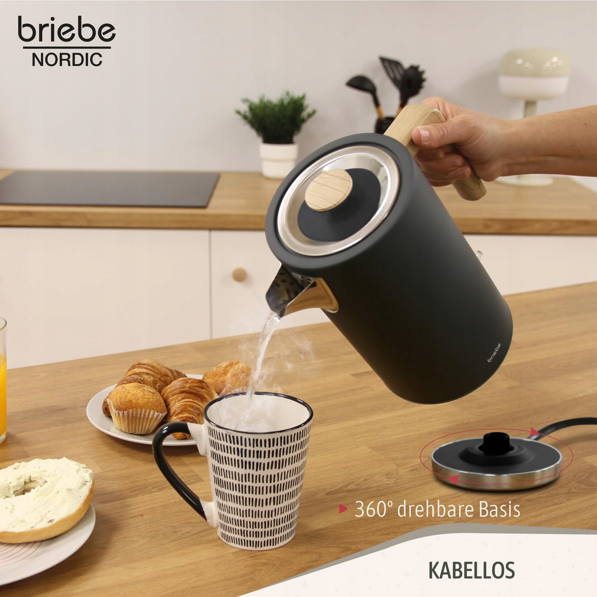 BRIEBE Czajnik Elektryczny 1,7L 2200W Bezprzewodowy BPA Free Nordycki Desig — miniatura 4