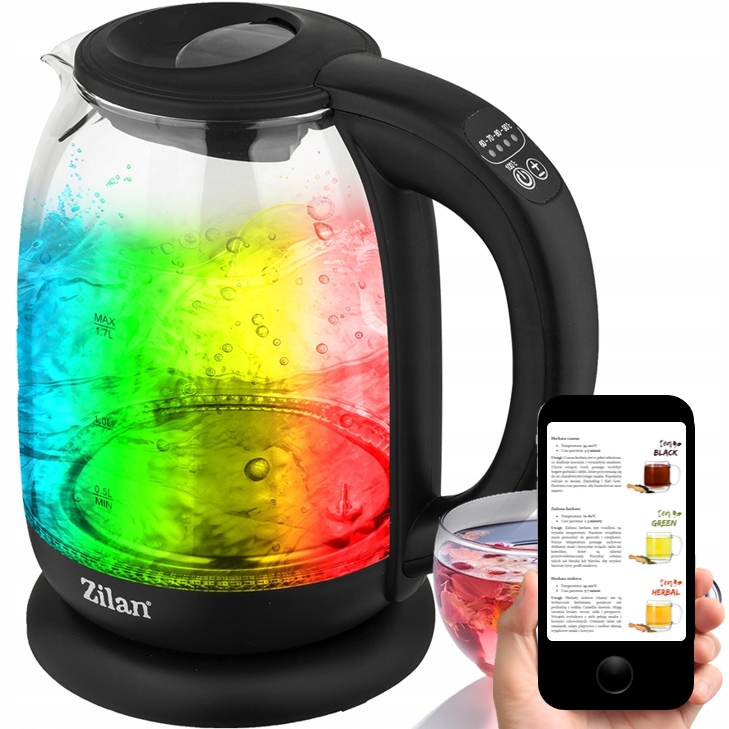 Czajnik Elektryczny Szklany Regulacja Temperatury Led 2200W