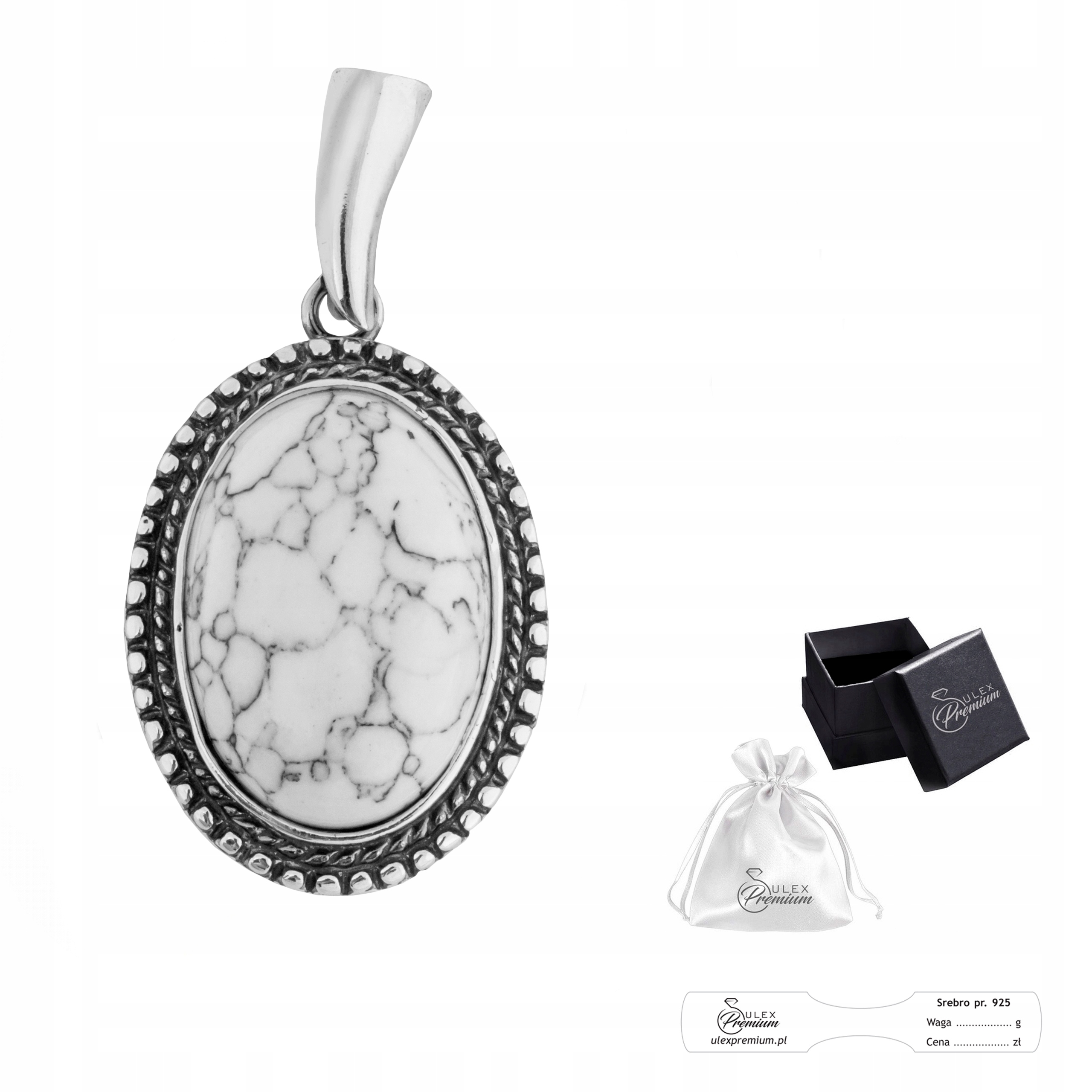 Přívěsek Stříbro ryzost 925 Elegantní klasický Přívěsek s přírodním howlitem