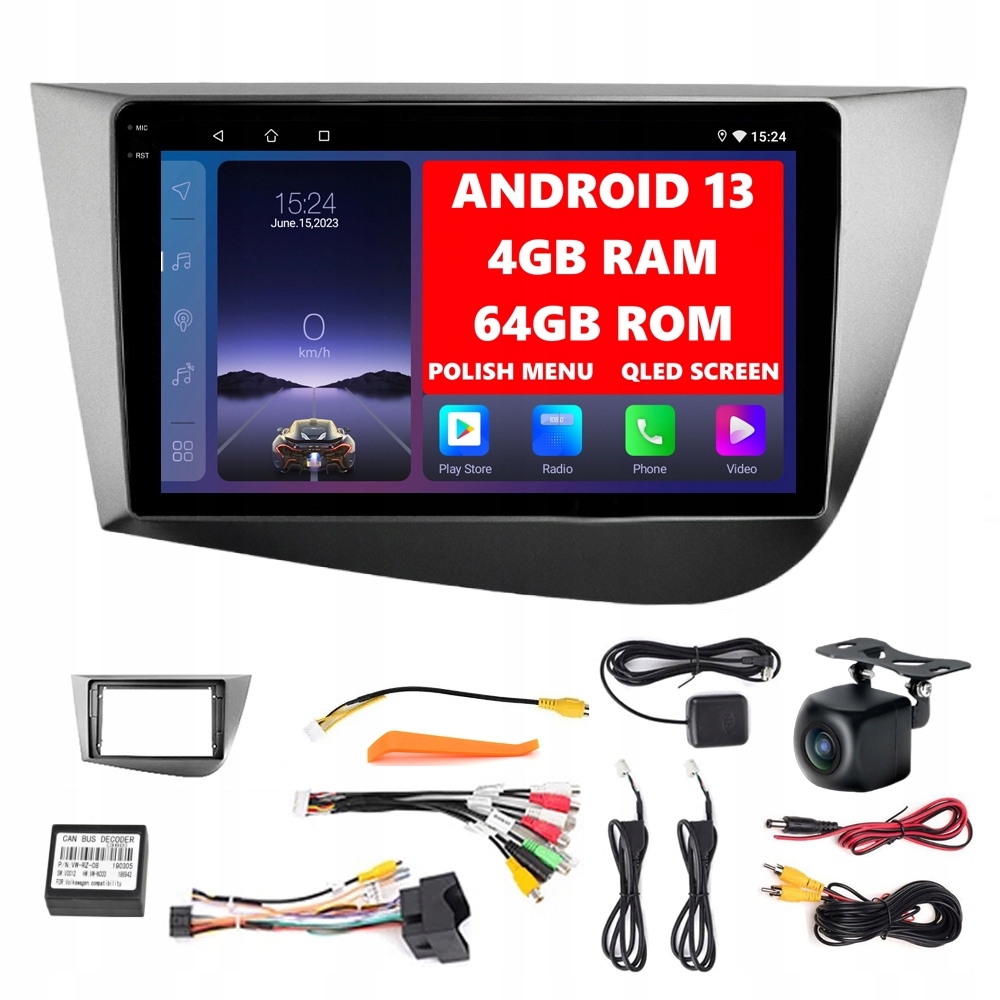 Autorádio Seat Leon MK2 Android Auto CarPlay 4G+64G 2-DIN Kamera