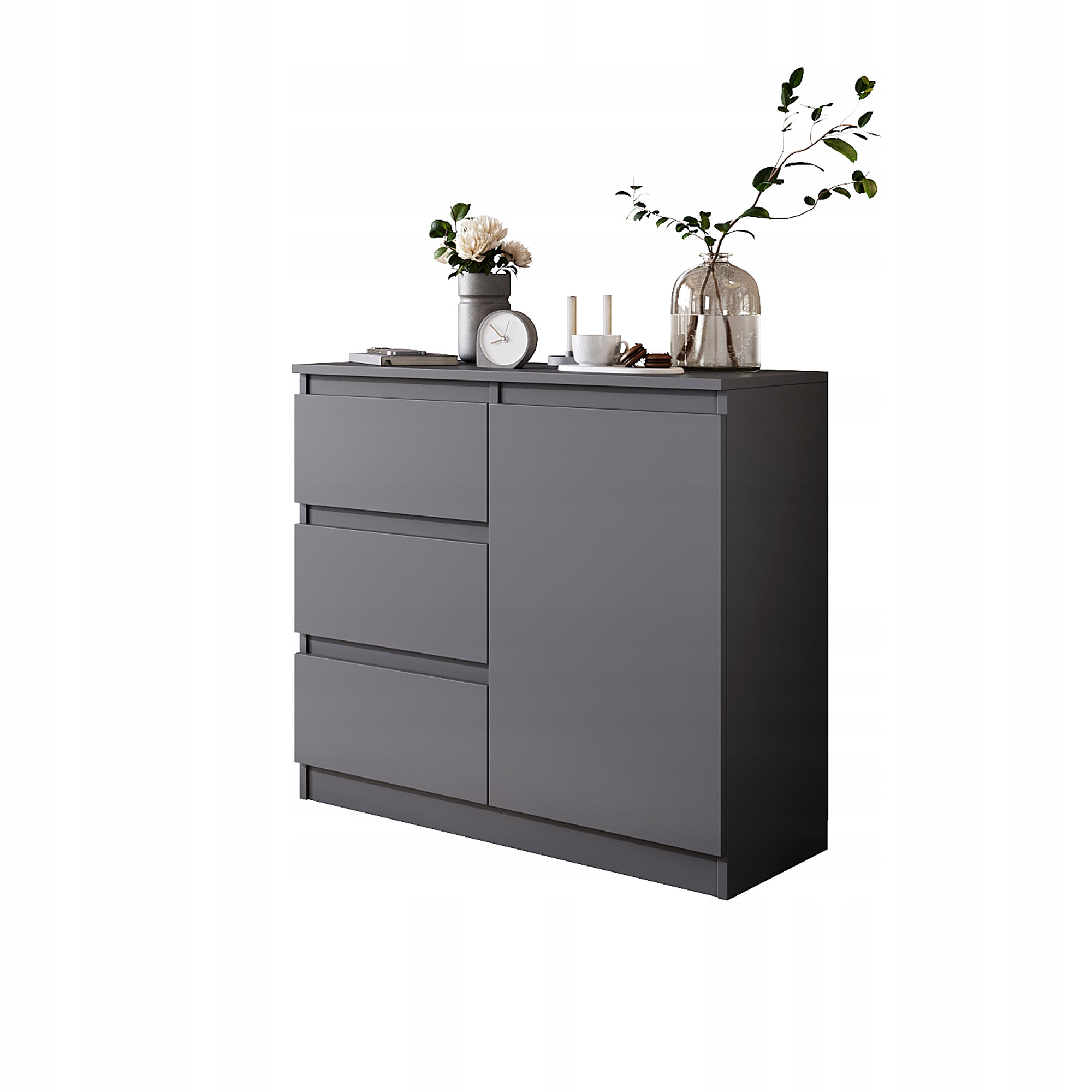 Komoda 80 CM Antracitová, 3 Zásuvky, 1 Dvere, 1 Polica, Obývacia Izba, Spálňa