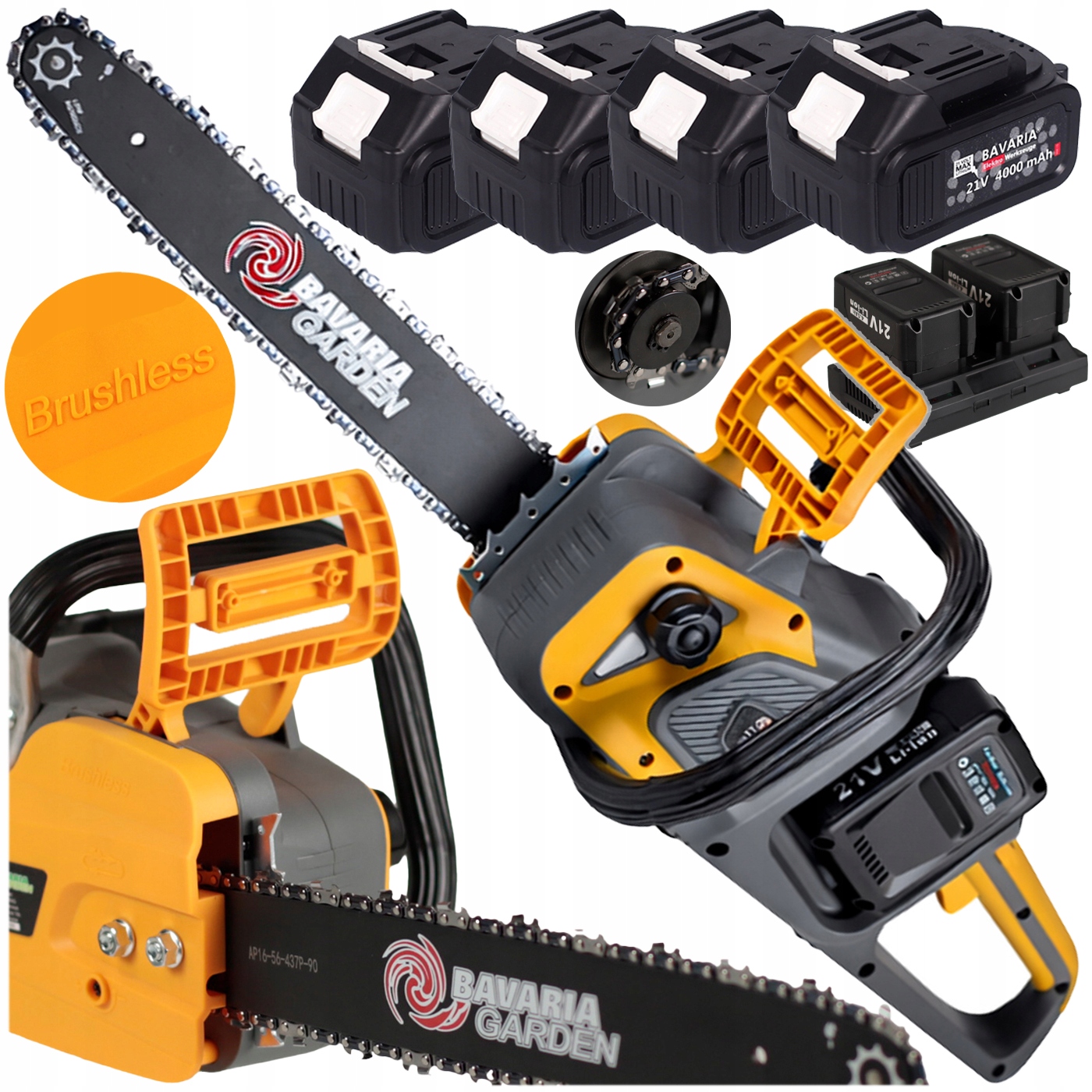 Akumulátorová Řetězová Pila 16 Palců x4 Aku 21V 4000 mAh Brushless