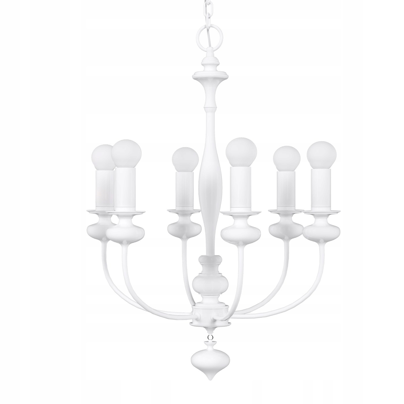 Klasický lustr Castella s bílým svícnem a zářivými rameny v obývacím pokoji