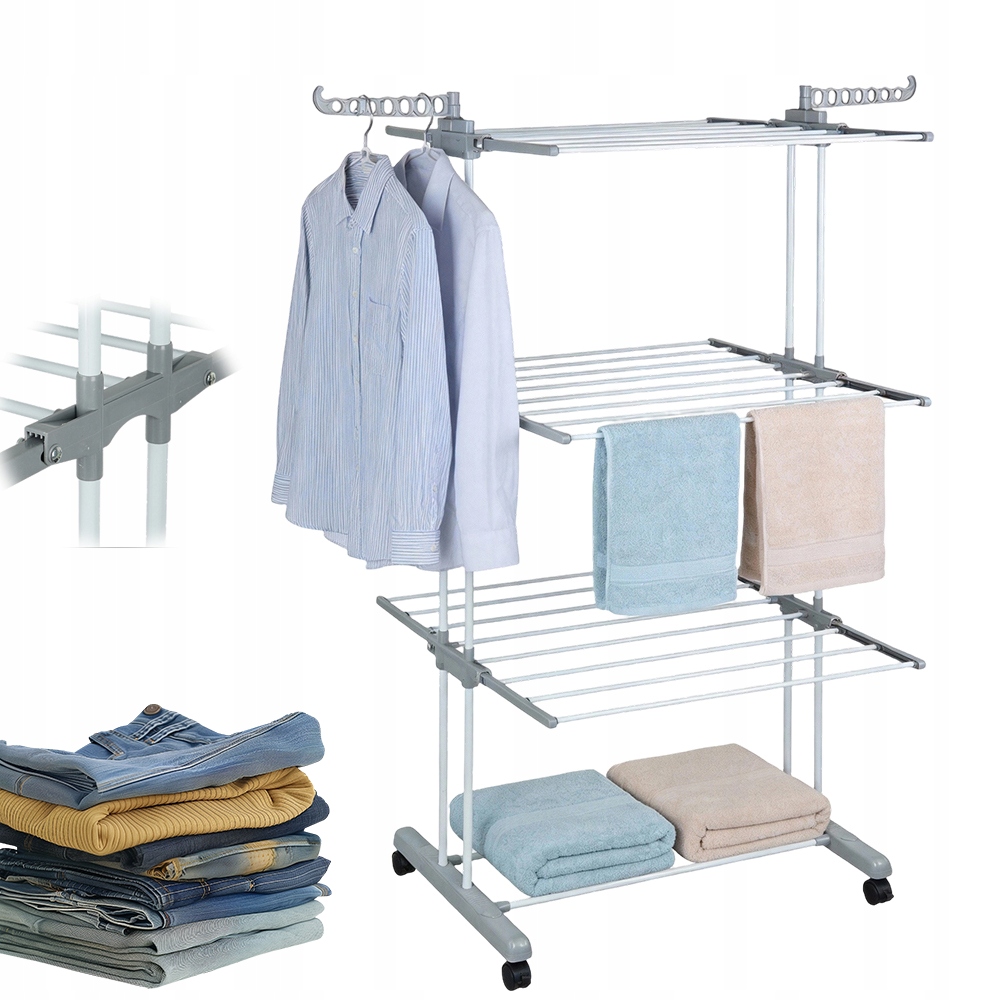 Sušák Na Oblečení 3 Vrstvy Sklopné Bočnice 4 Kolečka S Brzdou