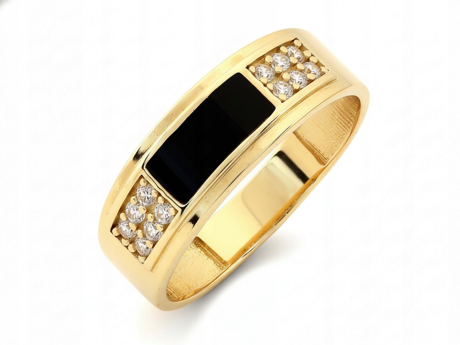 Zlatý prstýnek Kroužkový 585 s zirkony a Černou smaltovanou barvou 22r dárek