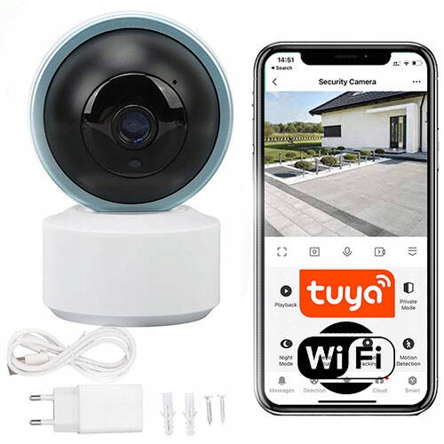 Vnitřní otočná kamera Full Hd 3Mp Wifi Tuya smart life Bílá