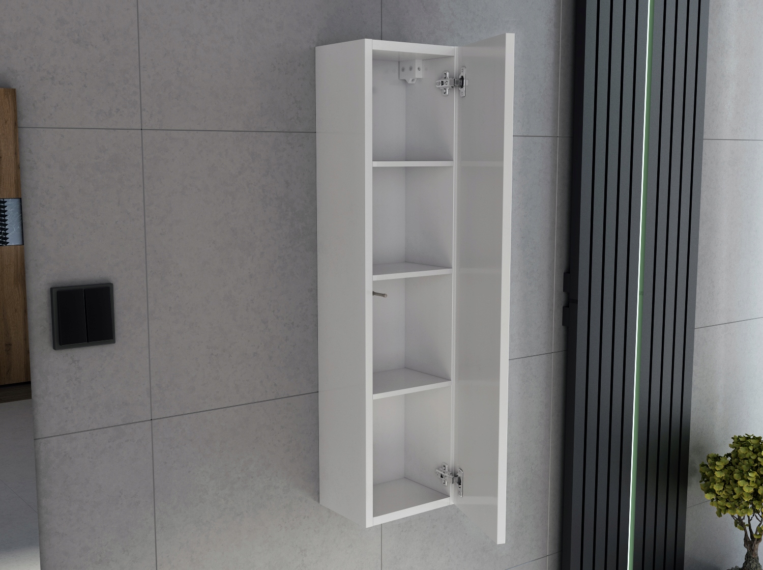 WISZĄCY SŁUPEK do łazienki 100x25 biała biały mat Głębokość mebla 25 cm