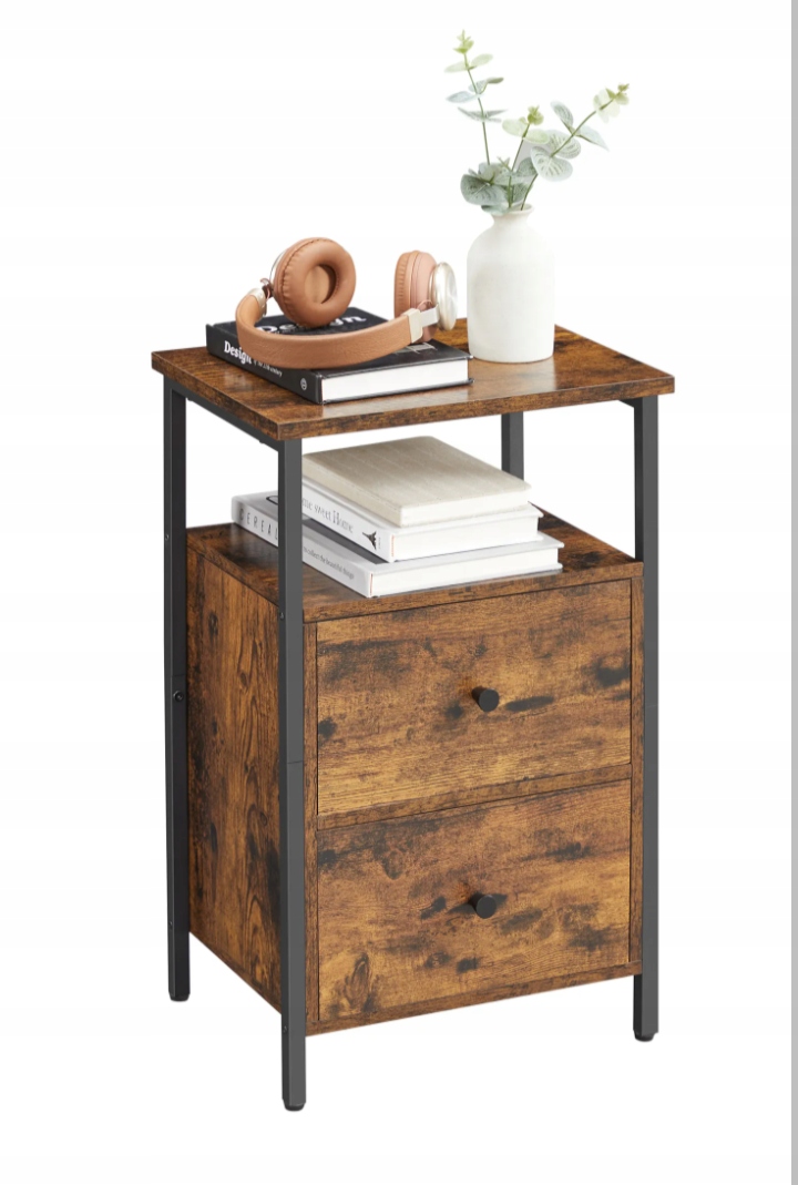 Nočná skrinka pomocný stolík 2 zásuvky, hnedý