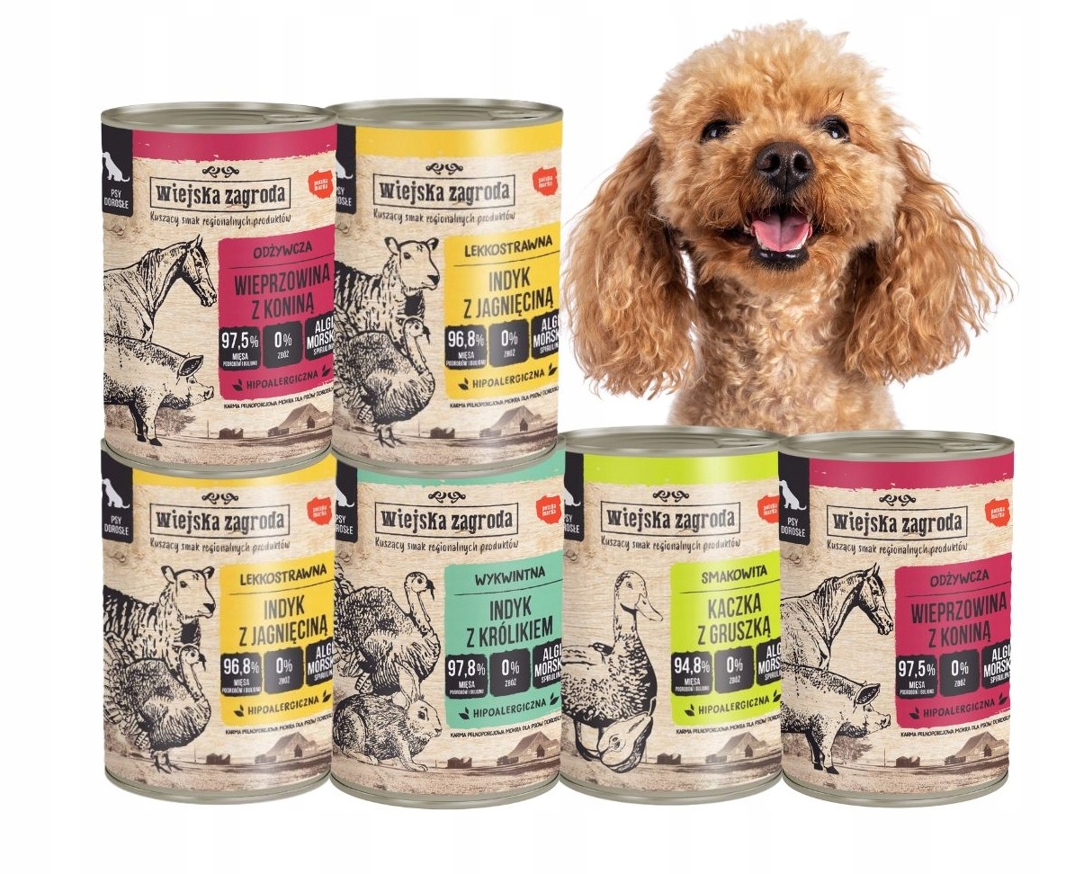 Levně Wiejska Zagroda Krmivo krmivo pro psy MIX Chutí 6x400g