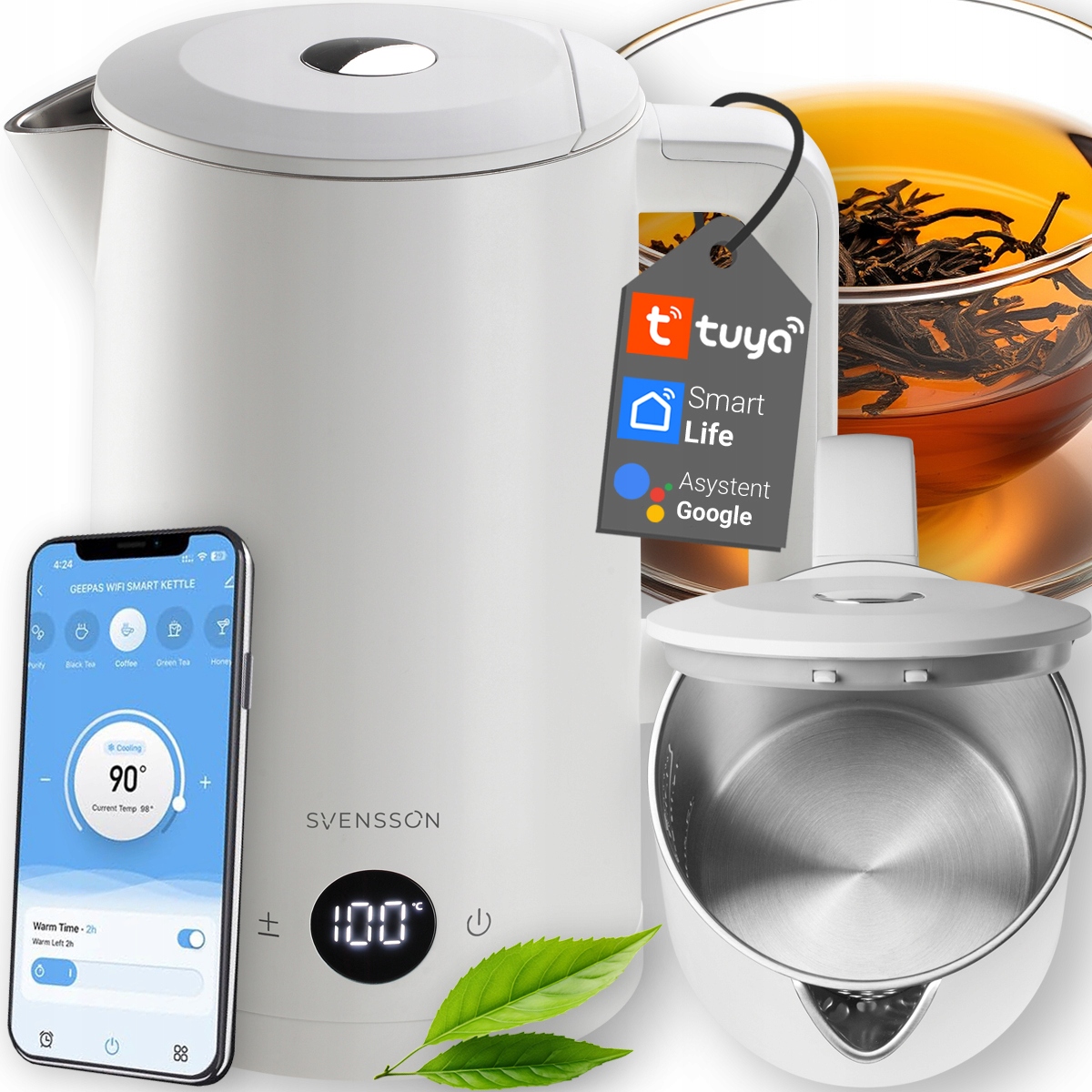 Czajnik Elektryczny Smart WiFi Regulacja Temperatury Tuya Cichy Ze Stali