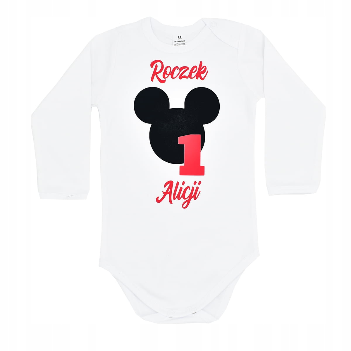 Body dziecięce z czarną myszką i cyferką 86
