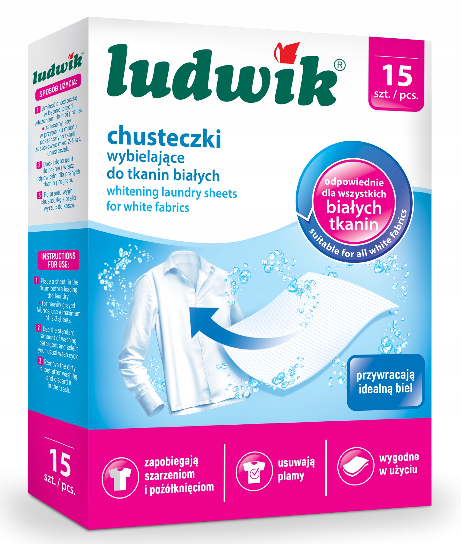 

Chusteczki wybielające Ludwik do tkanin białych 15
