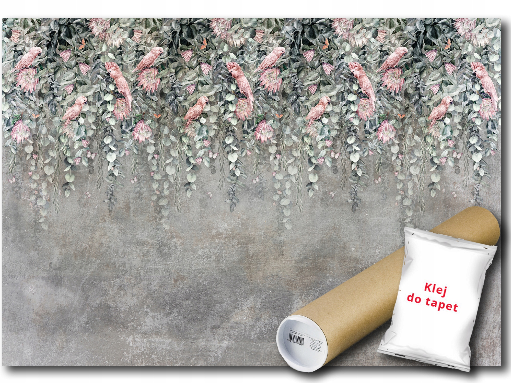 Fototapeta Flizelina Květiny Listy Ptáci Papoušci Beton 150x105 lepidlo bonus