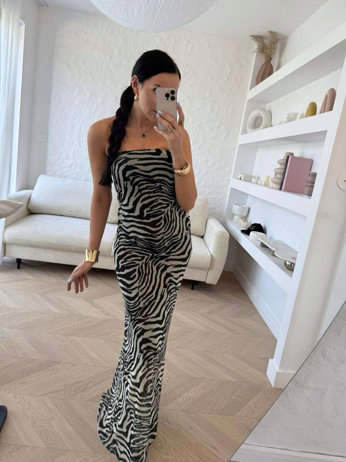 Šaty Dlouhá Síťovaná Tuba V Zebra LaMilla Černá/krémová Xs/s