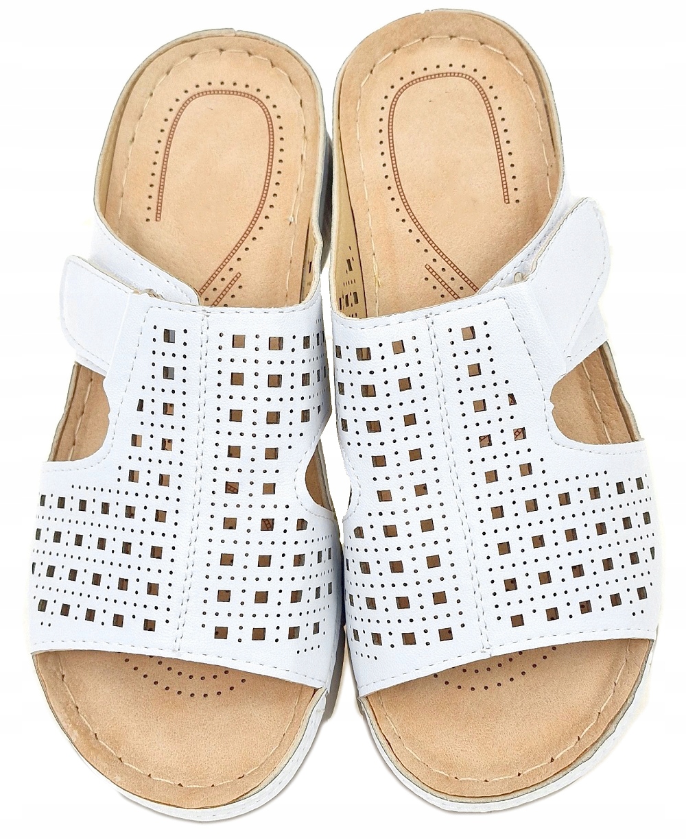 Białe Klapki Odkryte Rzepa Damskie Obuwie roz.39 Marka inna