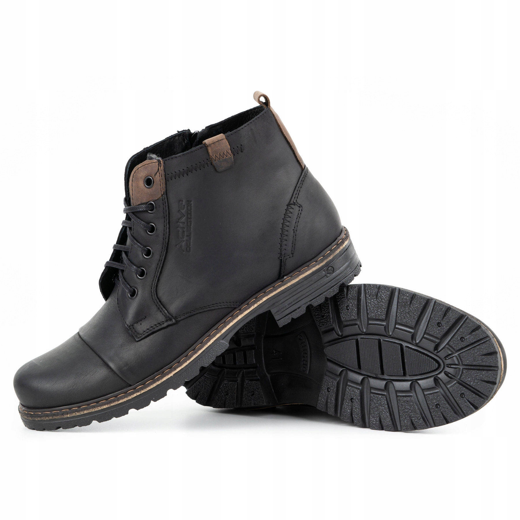 POLBUT Buty męskie zimowe skóra 403S czarne 44 Wzór dominujący bez wzoru