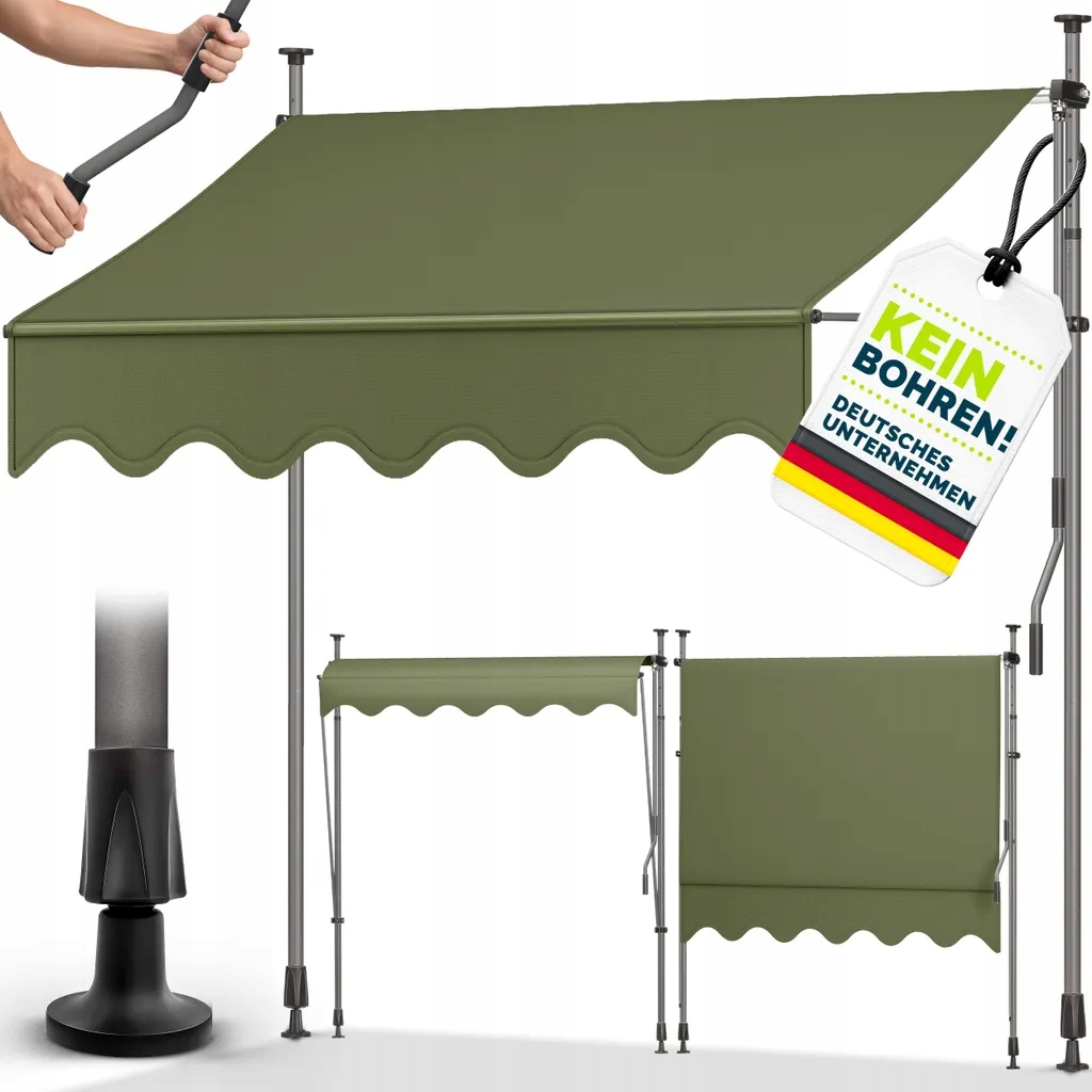 Balkónová markíza Tillvex 300 cm, vojenská zelená