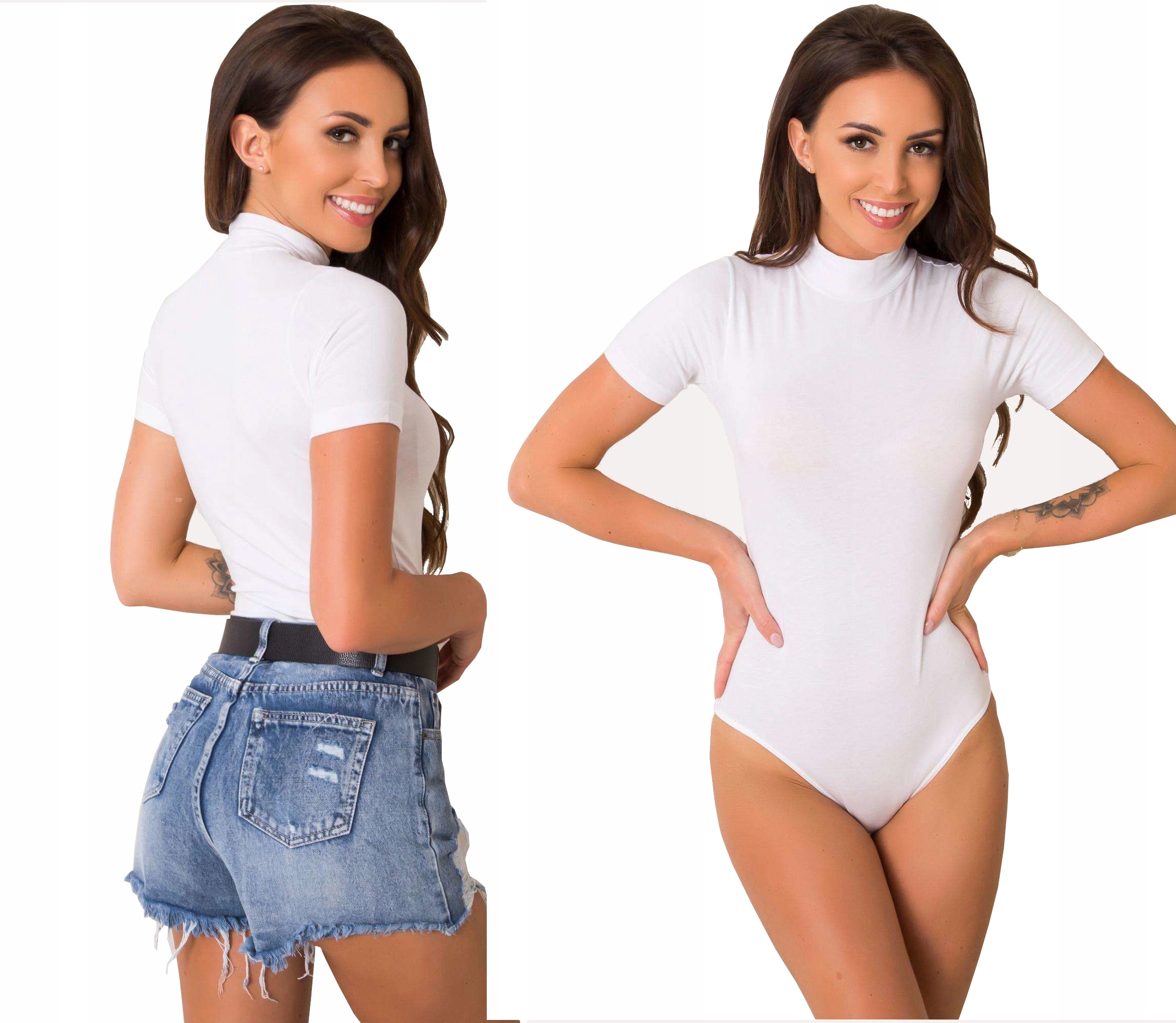 

Body damskie białe Bawełna gładkie kr.rękaw 85 XL