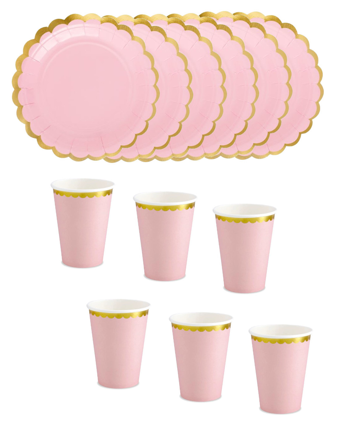 

Zestaw urodziny kubki talerzyki różowo złote 12szt
