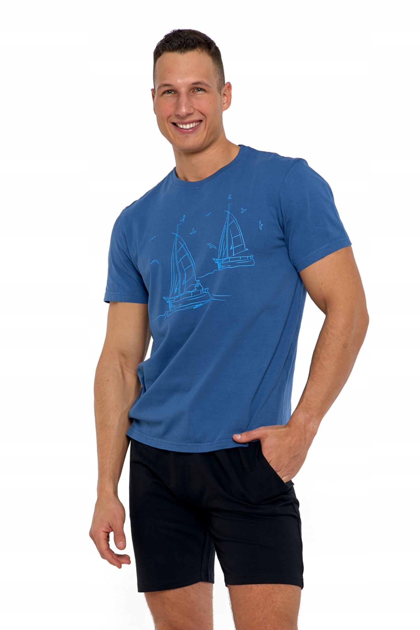 

T-shirt koszulka Statek niebieski - L