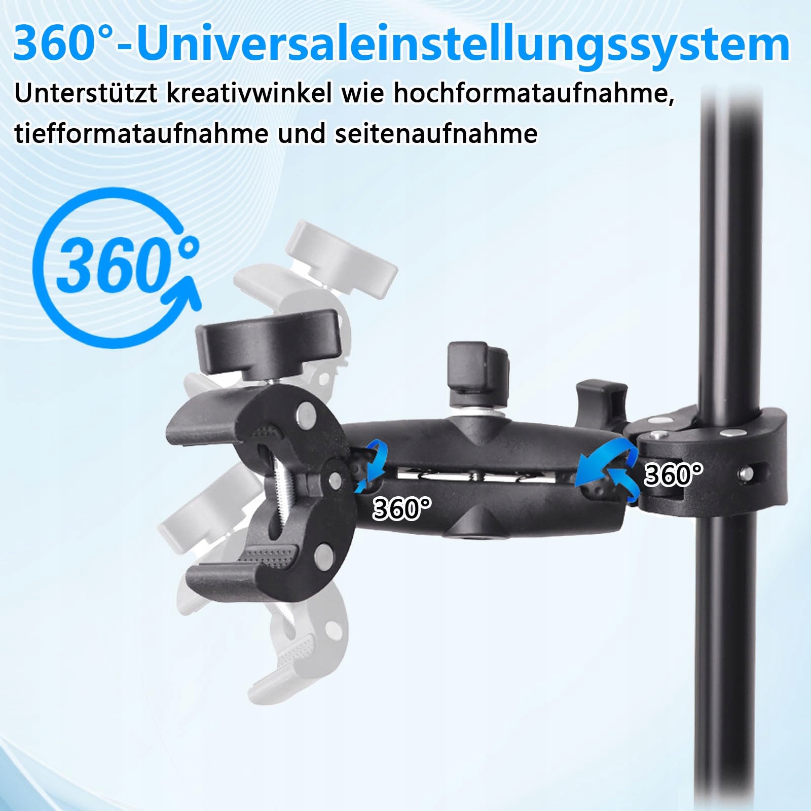 Uchwyt Kamery Motocyklowy 360° Klamra Selfie Stick 120cm Rower YUZINO — miniatura 3