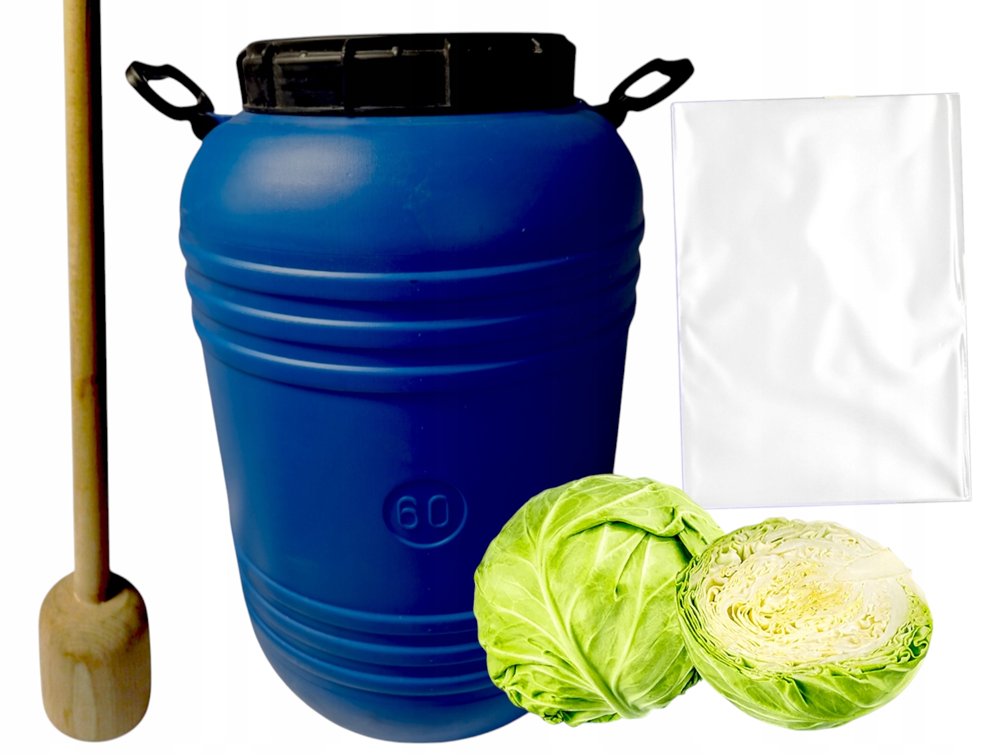 Sada Plastový sud 60 L k nakládání zelí s paličkou sáček