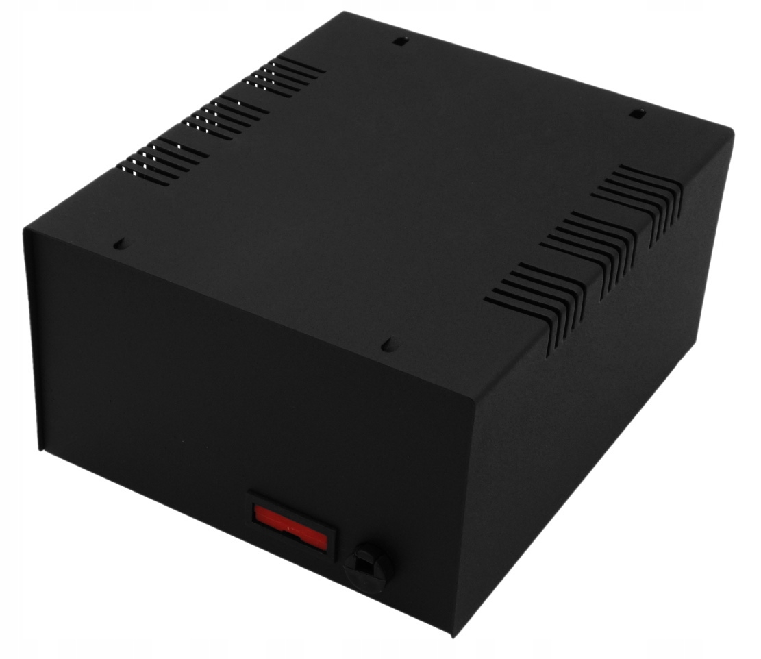 Obudowa metalowa T38 Czarna wentylowana z bezpiecznikiem 140x80x170mm