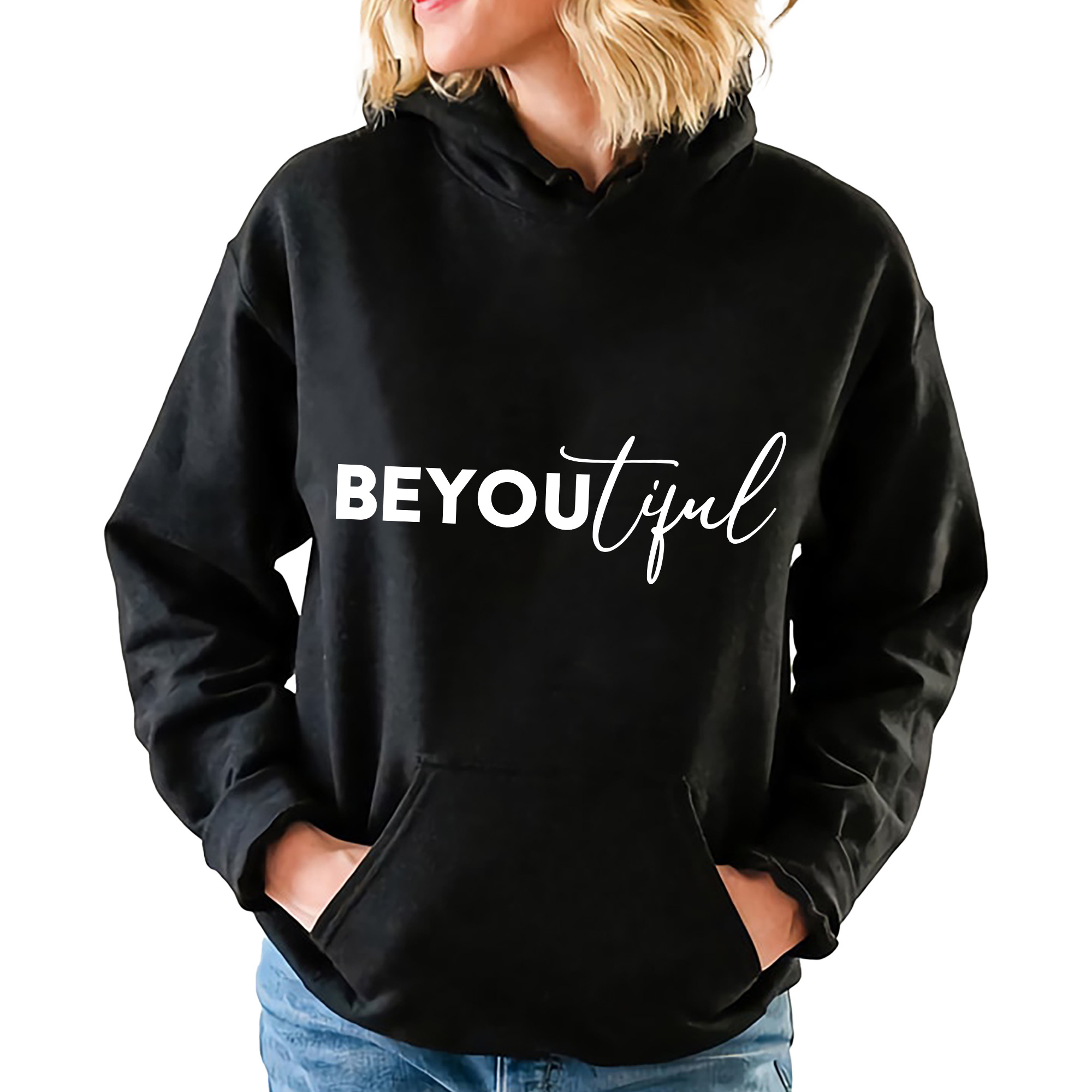 Černá mikina s kapucí Dárek pro ženy Be You Tiful Velikost L