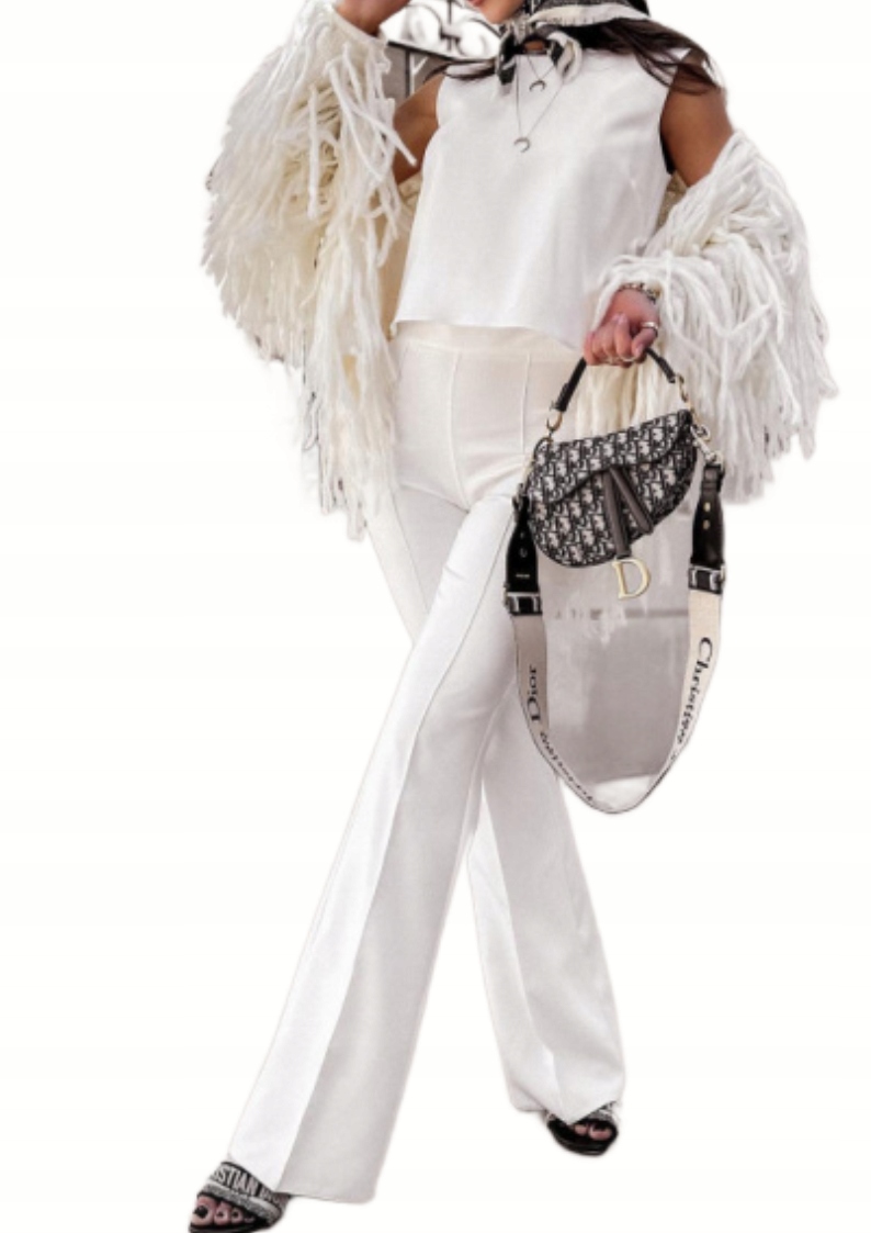 La Milla elegantní dámské teplákové kalhoty s dlouhými zvony, bílá barva, velikost M