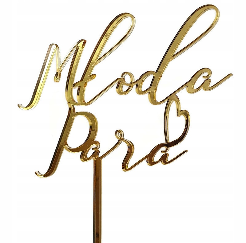 

Topper ślubny napis złoty Młoda Para złote lustro