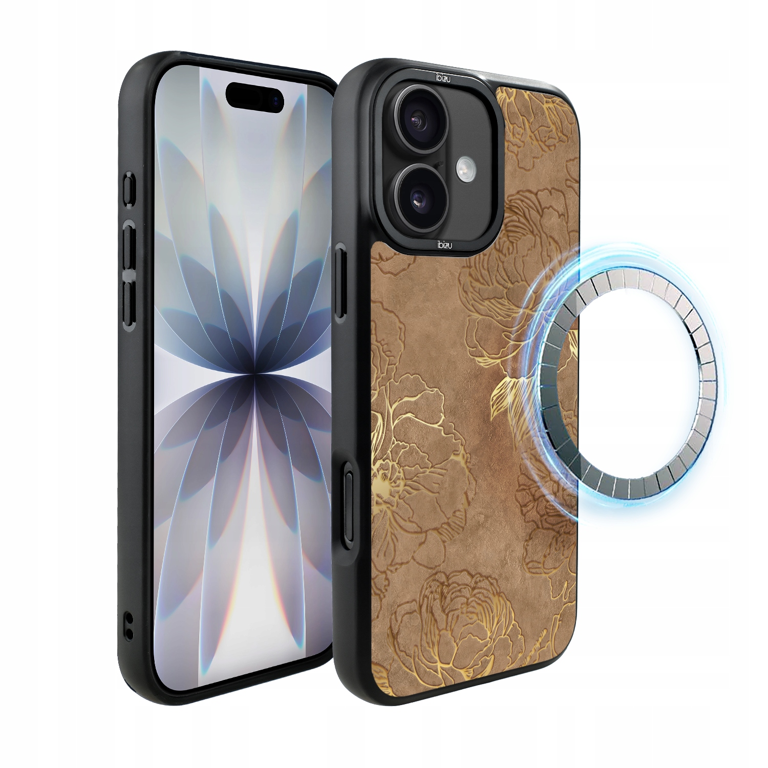 Pouzdro pro iPhone 17 Ibizu DropGuard Matt s MagSafe, zlaté pivoňky