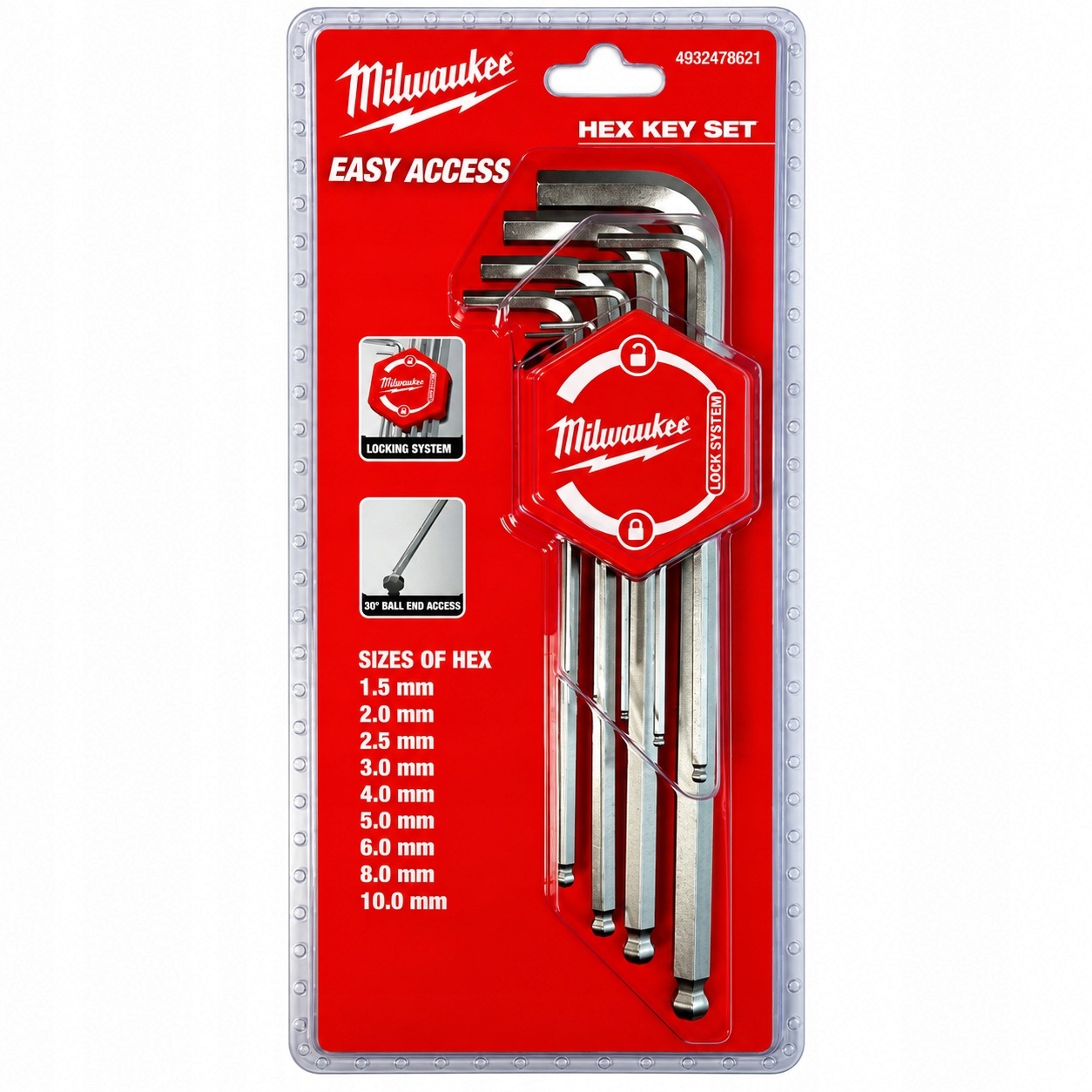 Zestaw kluczy imbusowych Hex kulowe profesjonalne Milwaukee 4932478621