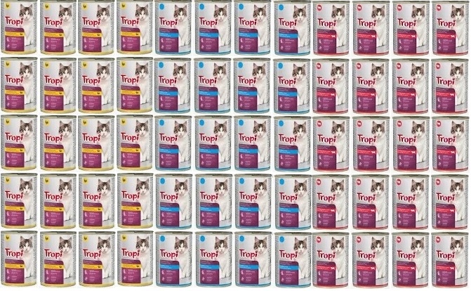 Levně Tropi mokré Krmivo pro kočky MIX Chutí 60 ks x 415g konzerva pro kočky