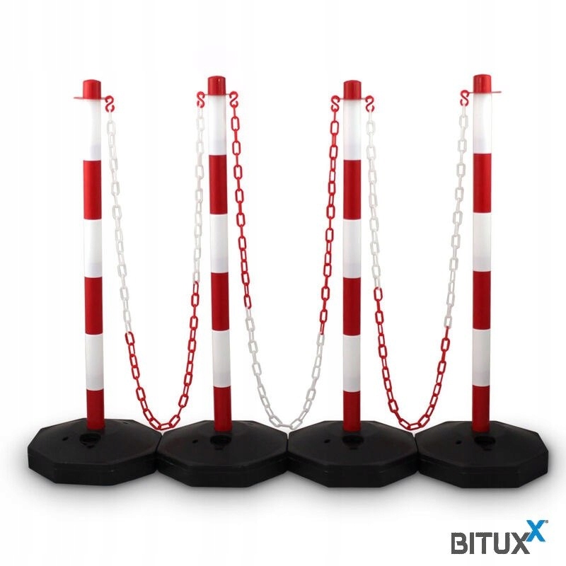 Červenobílé bezpečnostní sloupky 83 cm 4 ks s řetězy 150 cm snadné