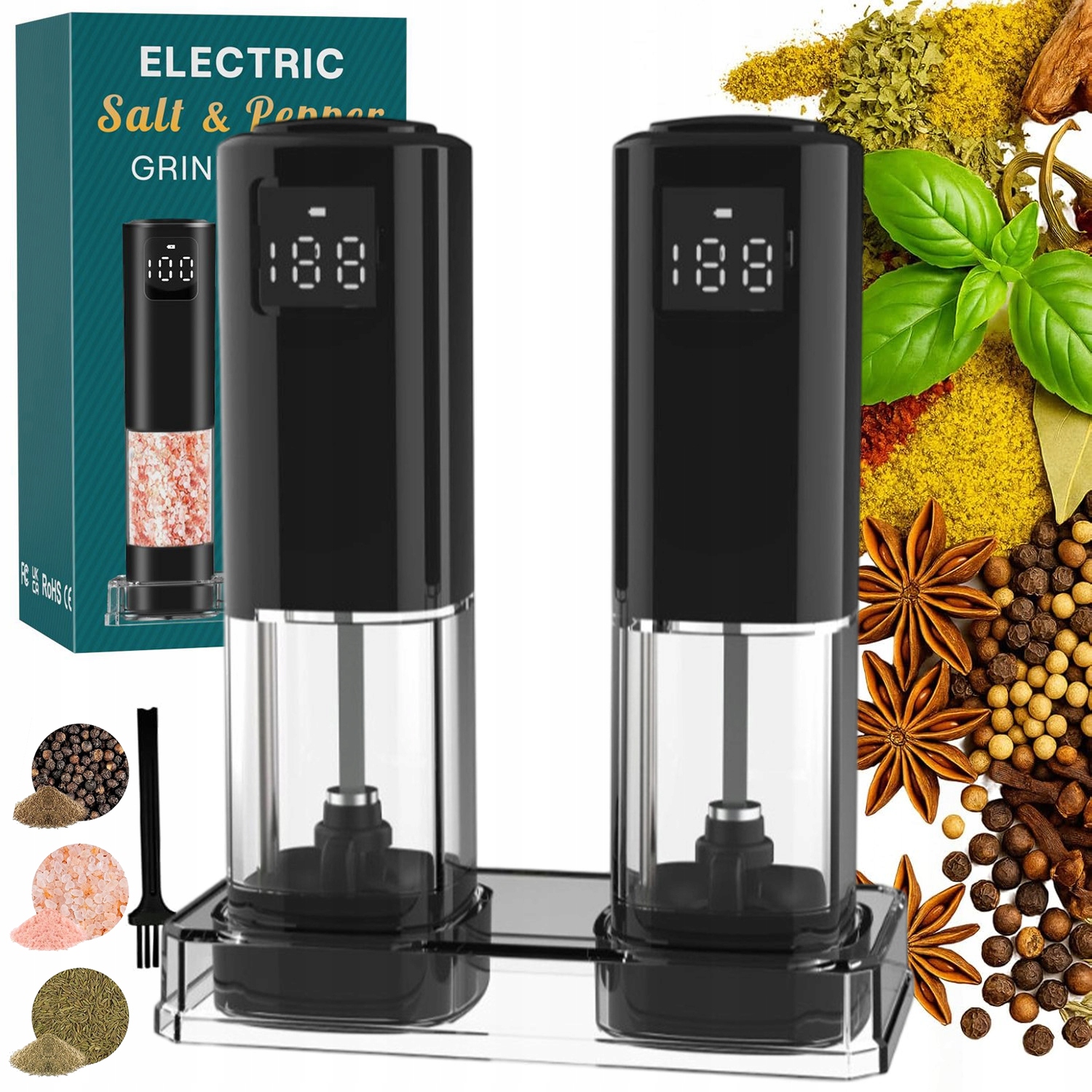 Elektrický Mlýnek Na Pepř A Sůl, Digitální Displej, Led Osvětlení