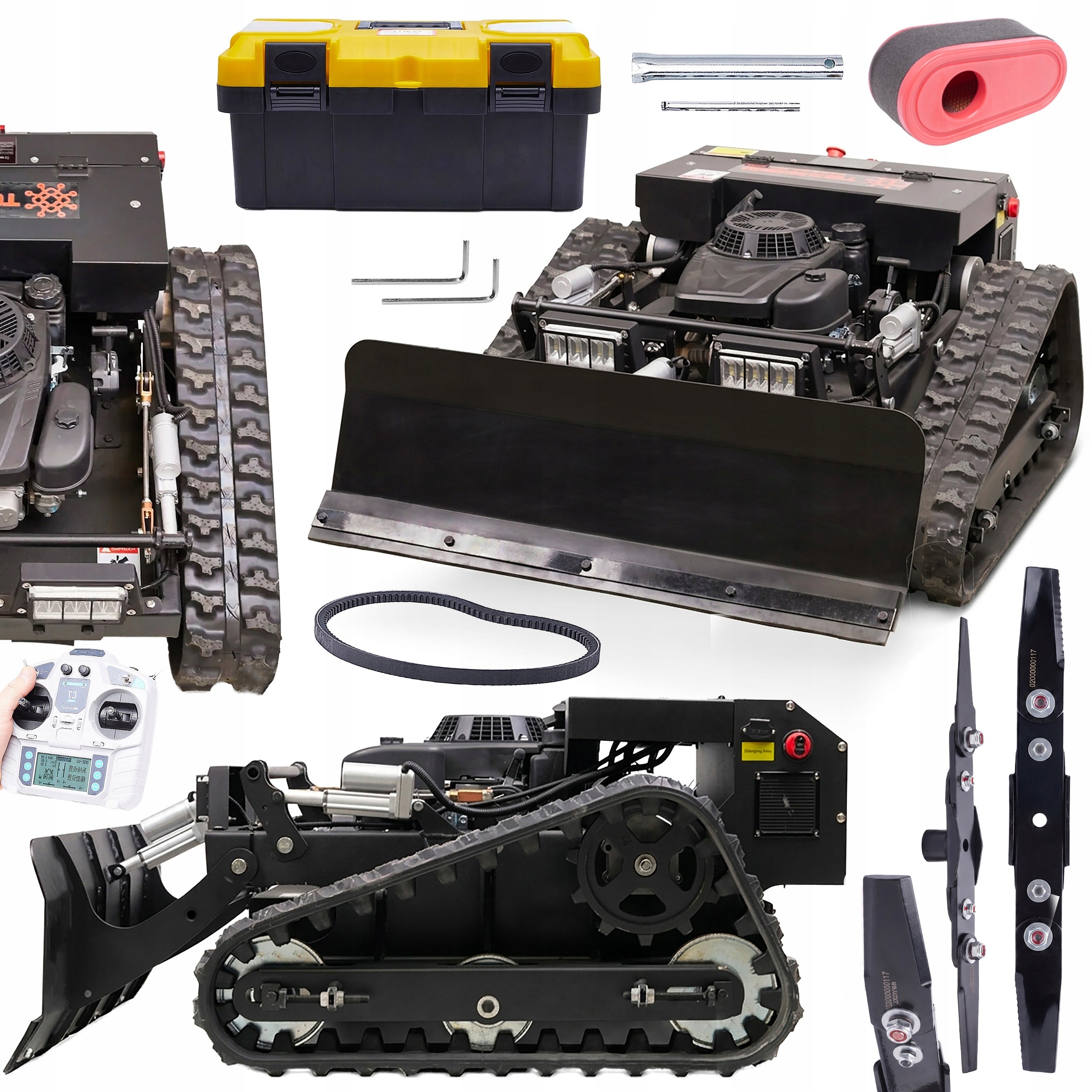 Robotická sekačka Dálkově ovládaná 55 cm Loncin 9,5KM Housenky Pluh 2v1 Rc