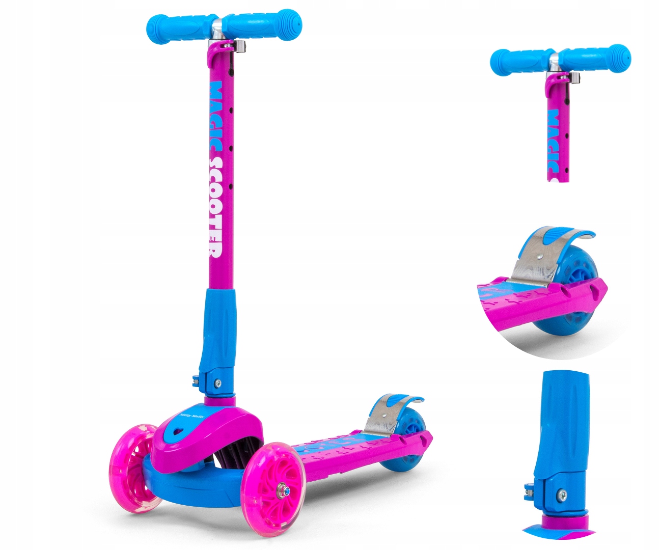 Tříkolová Koloběžka Scooter Magic Pink-blue Bezpečná, Pohodlná, pevná